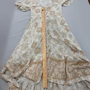 Petal + Pup Floral Button Front‎ Midi Dress Tan White Boho Flutter Sleeve Size 8 thumbnail 7