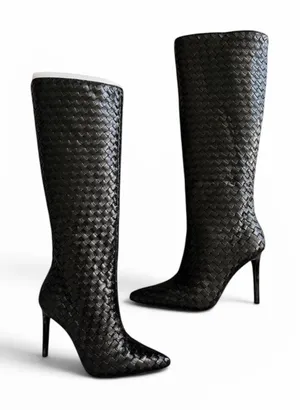 INC Savonia Woven Knee High Stiletto Boots in Black, Size 6.5, NEW in Box $229.5 thumbnail 1