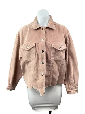 POL Women's Pink Corduroy Long Sleeve Cropped Pocket Button Down Jacket Size M thumbnail 1