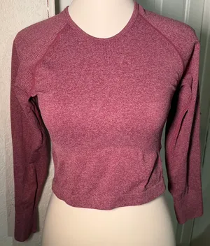 Amazon Women's Purple Cropped Stretch Long Sleeve Crew Neck Activewear Top Size L thumbnail 2