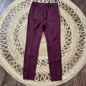 NWT Anthropologie Maeve Pants Womens 2 Burgundy Red Split Hem Pintuck Skinny Leg thumbnail 4