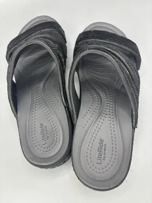 Crocs Boca Strappy Wedge Sandal Womens Black 6 Sequin Slip On Open Toe Comfort thumbnail 4