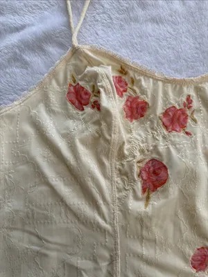 y2k size large Lola Delicate Floral Lace Trim Slip Tank Top cream rose thumbnail 4