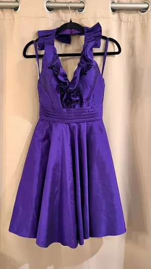 Angelina Faccenda Purple Ruffled Halter Fit & Flare Dress thumbnail 1