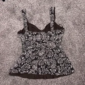 Ann Taylor Floral Ruffle Strap Tank Top Brown White Cinched Waist Boho Size 8 thumbnail 3