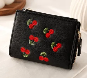 Black Cherry Embroidered Snap Wallet Zip Coin Pocket Retro NWT thumbnail 1