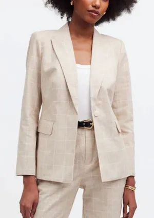 Madewell The Slim Linen Cotton Plaid Pockets Shoulder‎ Pads Blazer Women’s Sz 2 thumbnail 1