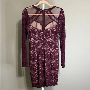 Soieblu Lace Long Sleeve Dress Burgundy Whimsigoth Vampy Dark Romance‎ thumbnail 7