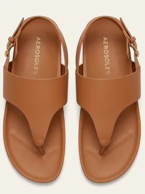 NEW Aerosoles Tan Cognac Thong Sandals with Buckle Ankle Strap 9.5W thumbnail 1