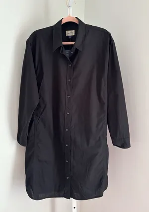 Universal Threads Shirt Dress Black Long Sleeve Button-Up Tunic Collared Size L thumbnail 1