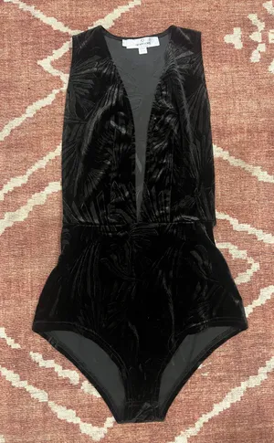 Oh My Love London Womens Sexy Plunge Velour Bodysuit Size Medium thumbnail 2