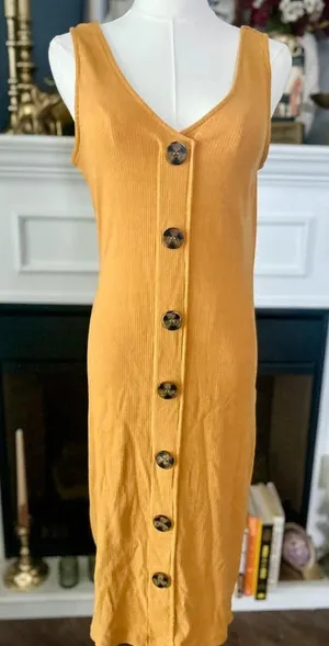 No Boundaries Dark Yellow Dress, Size L Women’s, Boho Chic thumbnail 1