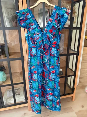 Printfresh Lola Midi Dress ruffle Nautical Tiles Seaside ocean animals fish reef thumbnail 6