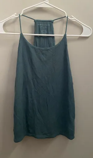 American Eagle Outfitters Teal Ribbed Racerback Tank Top thumbnail 1