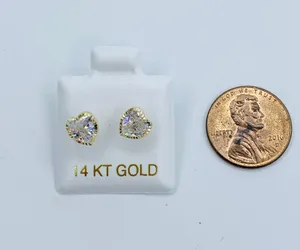Real 14k Gold Studs Earrings White Heart thumbnail 4
