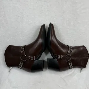 Lulus Dark‎ Brown Faux Leather Harness Western Ankle Boots Pointed Toe Zip 8 thumbnail 9