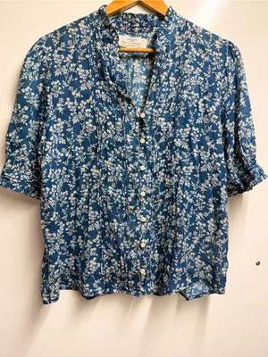 Trovata Birds of Paradise blue floral short-sleeve cotton ramie medium women’s thumbnail 2