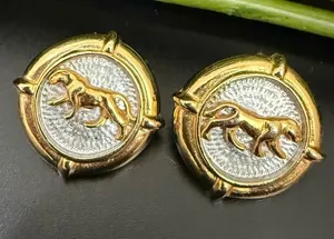 Vintage Two-tone Gold with Silver Jaguar Panther Statement Runway Earrings thumbnail 1