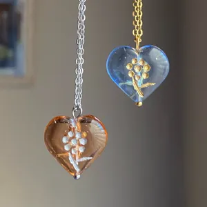 Handmade quality Czech glass heart flower unique fairy romance cottage chic style necklace💐🩷 thumbnail 8