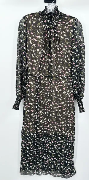 Yana Lukacher‎ Black Floral High Neck Midi Dress Size 42 (Small) thumbnail 1