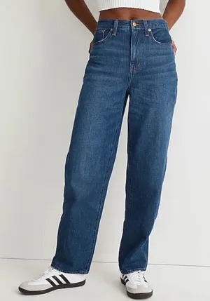 Madewell Jeans‎ Size 23 Indigo Dark Worn High Rise Baggy Straight Leg Minimalist thumbnail 1
