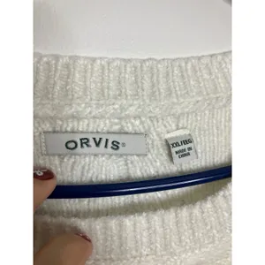 Orvis Chenille Cable Knit Sweater Womens XXL White Excellent Crew Neck Soft thumbnail 2