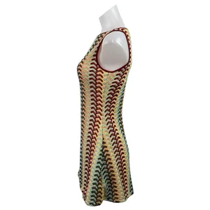 Women's Multicolor Crochet Knit Rainbow Sleeveless A Line Mini Dress Size S thumbnail 2