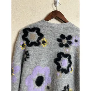 Miu Miu Flower Intarsia Cardigan in Grey Soft Fuzzy Mohair Womans 42/ US 6 thumbnail 12