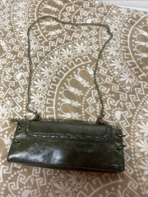 Olive Green Chain clutch Shoulder Bag with Antique Brass Hardware thumbnail 2