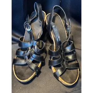 Aerosoles Black Strappy Wedge Sandals Cork Platform US 7.5 EU 5.5 thumbnail 2