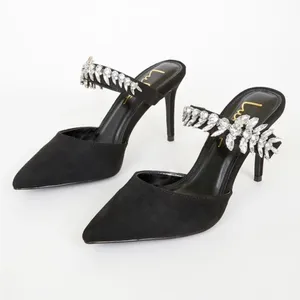 Lulus Black Tito Black Suede Rhinestone Pointed-Toe Mules thumbnail 1