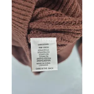 Womens Sweater Brown Ribbed Knit Racing Stripe Crewneck‎ Large thumbnail 5