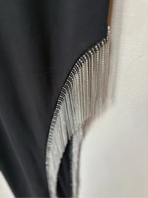 City Triangles Black Rhinestone Fringe Maxi Dress Size 7 Y2K Formal thumbnail 6