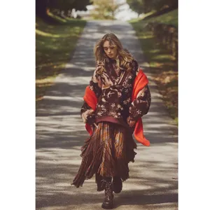 Free People Bohemian XL Rosie Oversized Floral Sherpa Jacket Pullover Brown Fall thumbnail 11