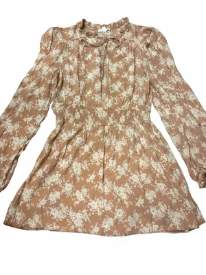 Blu Pepper Cottagecore Floral Smocked Waist Neutral Mini Dress Large thumbnail 5