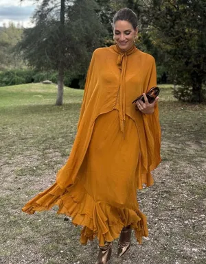Zara dress maxi cape mustard yellow flowy kimono kaftan boho summer thumbnail 5