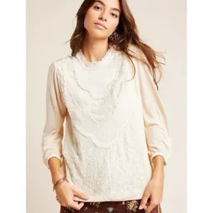 ANTHROPOLOGIE‎ Tiny M Medium Top Finja Embroidered Blouse Romantic Victorian thumbnail 2
