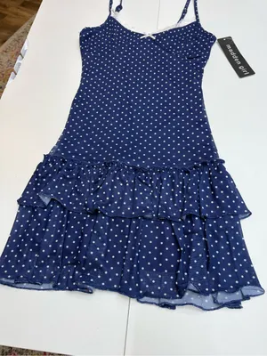 Madden Girl Navy Blue Polka Dot Lace Trim Ruffle Mini Dress Size S thumbnail 9