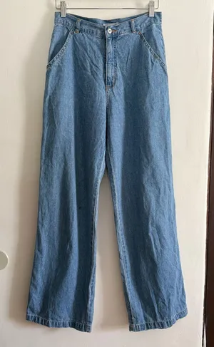 90s Vintage Old Navy Baggy Wide Leg Carpenter Blue Jeans | Size 6 thumbnail 1