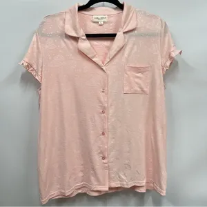 Laura Ashley Soft pink Textured two piece Pajama Set L butterfly heart embossed thumbnail 5