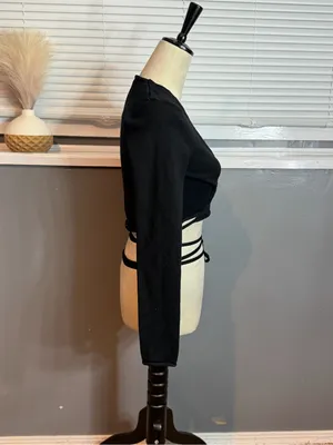 Zara Black Wrap Tie Long Sleeve Crop Top Size Medium thumbnail 3
