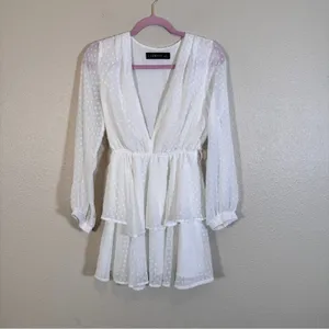 Lioness White Swiss Dot Tiered Mini Dress Womens S Boho Fairy Cottage Core Bride thumbnail 12