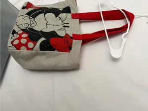 Disney Store Mickey Minnie Mouse Kissing Canvas Tote Bag Red Handles Pocket(F314 thumbnail 8