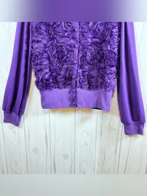 RYU Purple‎ Very Fairy Coquette Mesh Front Button-up Cardigan, Large thumbnail 6