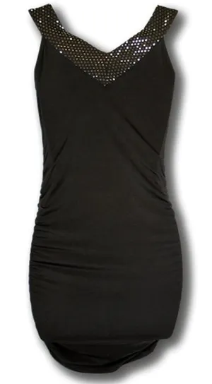 Wet Seal Black Bodycon Dress Sequin Ruched Cocktail Party Women’s M thumbnail 1
