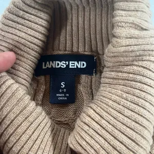 Lands End Cable Sweater Womens Small Turtleneck Tan/Brown Long thumbnail 3