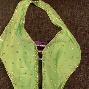 Lime green and purple cut out - mini skirt beaded dance costume thumbnail 4