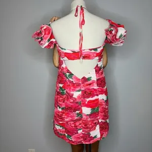 ASOS Luxe- Halter Pink Floral Ruched Mini Dress thumbnail 6
