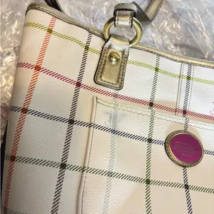 Coach Heritage Tattersall Signature Off White Shoulder Handbag thumbnail 12