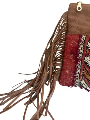 Gift From Morocco Brown Faux Leather Clutch Bag Purse Fringe Handbag Vegan thumbnail 3
